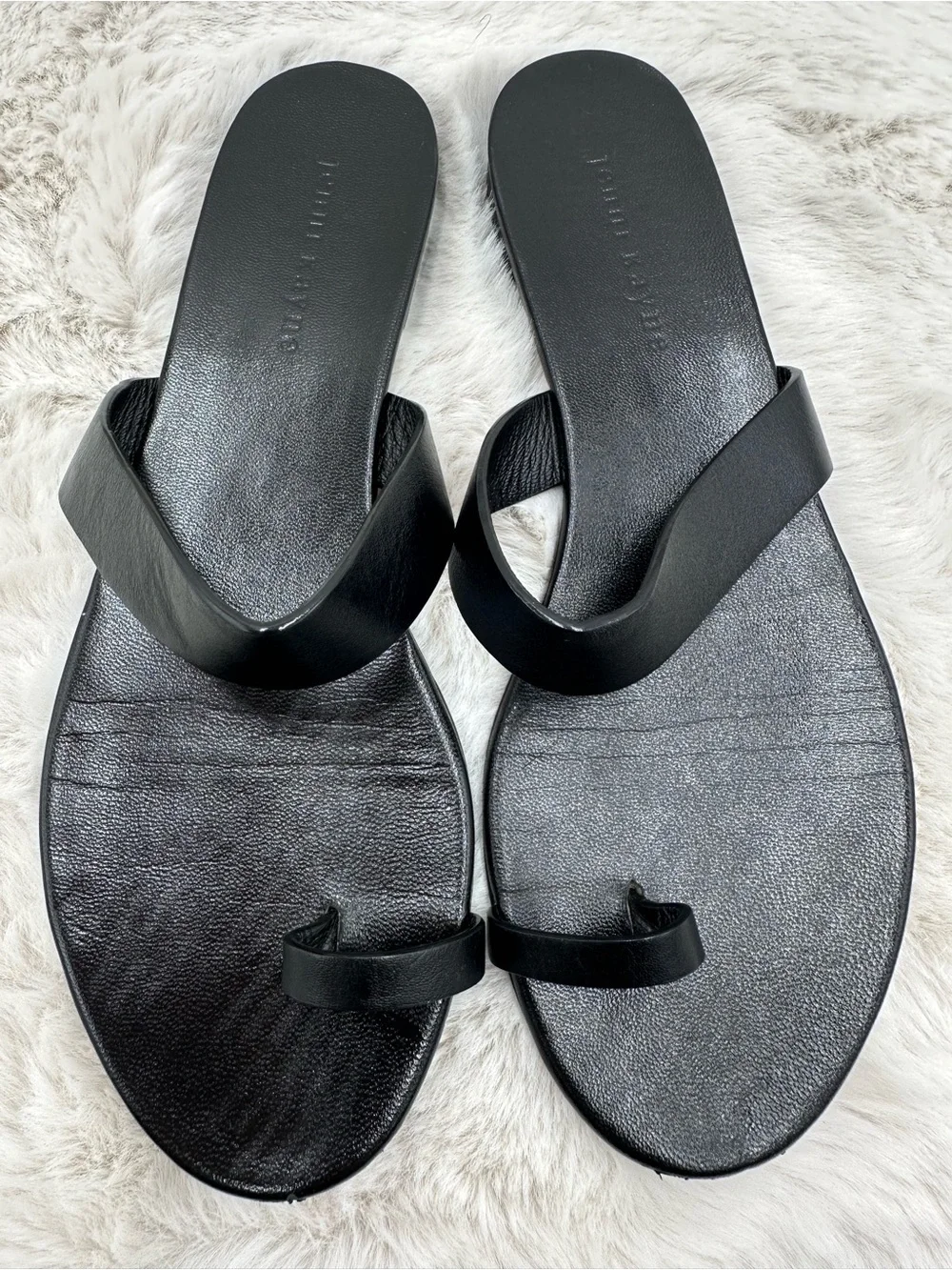 Jenni Kayne The Leather Strap Sandals Toe Post Flats Black Women's 39 US 9